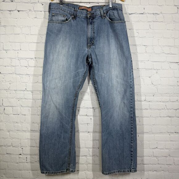VTG 90’s Lee Dungarees Jeans Men Size 34 Relaxed Boot Cut Blue Denim Baggy Loose - Picture 1 of 15